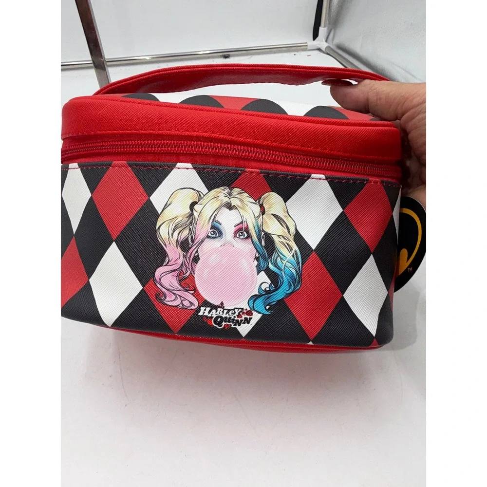 ROMWE DC Comics Harley Quinn Makeup Bag Red Black Harlequin Vanity Case New